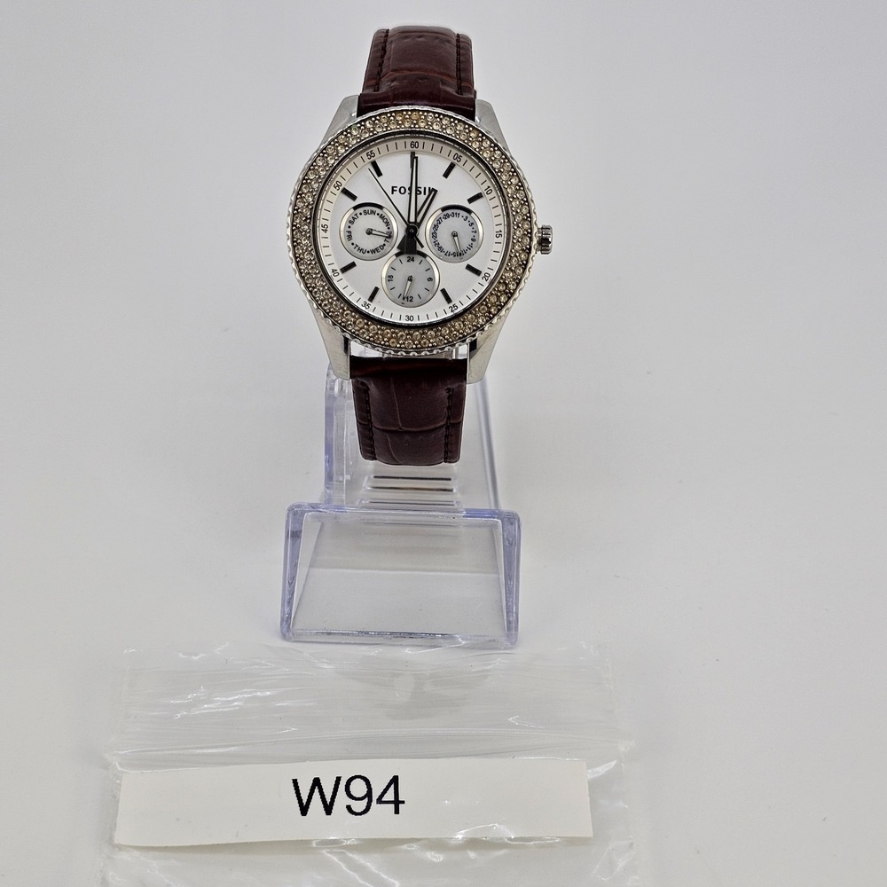 Fossil Women's Watch 38MM White Dial DayDate NEW Brown Leather Bands NEW Battery - Picture 14 of 14